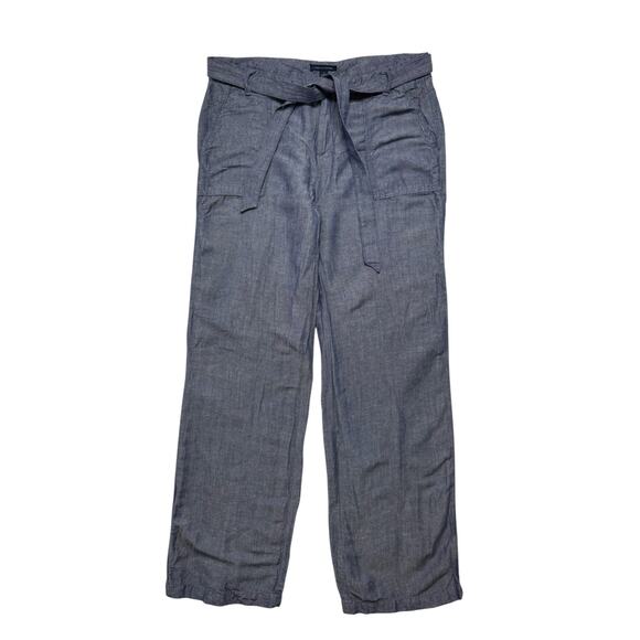 TOMMY HILFIGER Linen Blend Wide Leg Pants Blue Belt Sz 8 Womens Pockets Trousers - Picture 1 of 9